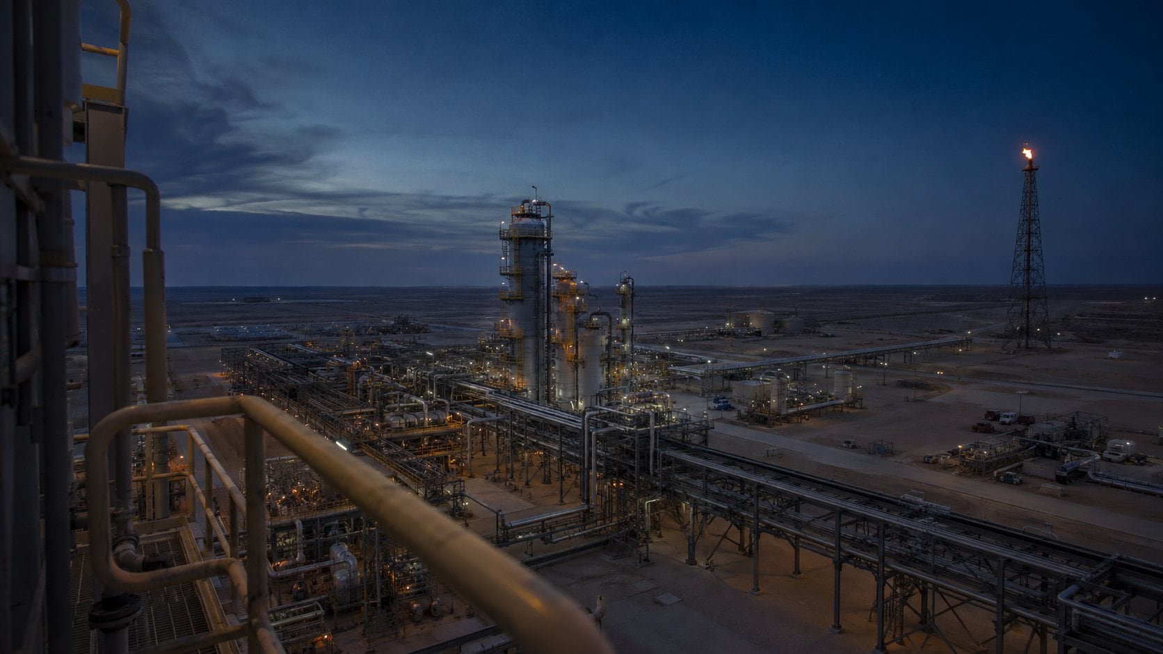 Gas processing plant at blue hour