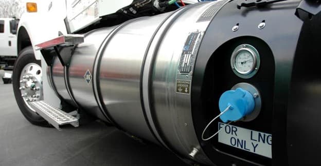 LNG fuel tank on truck showing OXYNOil's involvement in clean energy transportation and infrastructure
